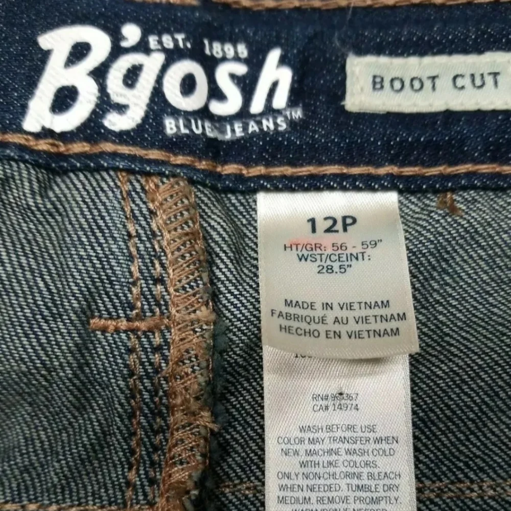 Girls B'gosh Boot Cut Jeans, Size 12P(31 x  25) Dark Wash, Adjustable Waist